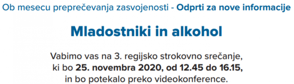 Vabilo na strokovno srečanje - Mladostniki in alkohol